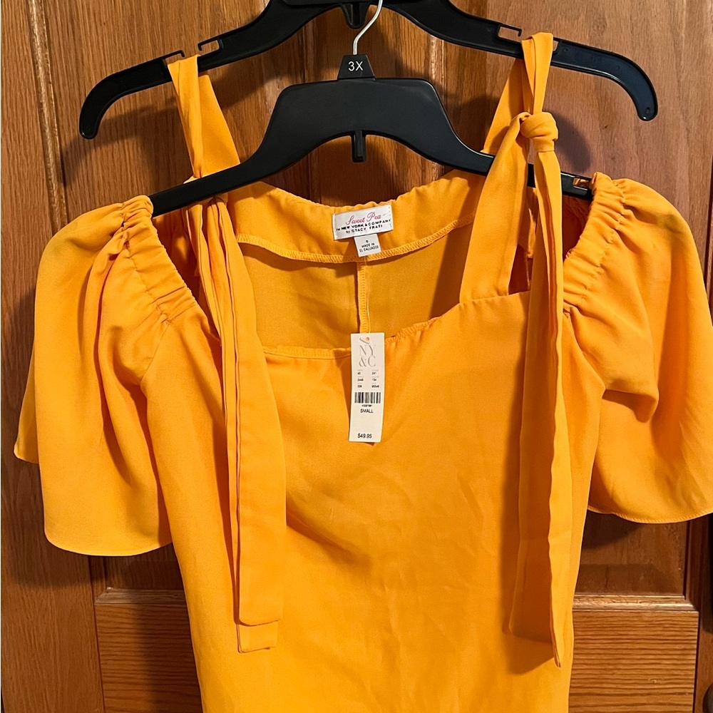 Sweet Pea Y2k Sunny Yellow Tie-Strap Puff Sleeve Blouse
